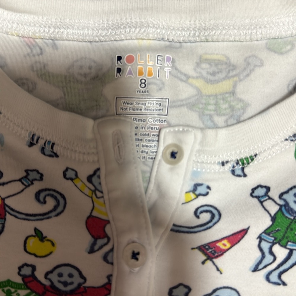 Roller Rabbit Kids Pajama Set - White with Colorful Monkeys - Picture 2 of 3